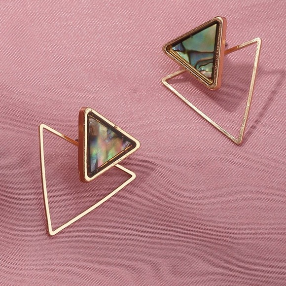 Stacked Gold and Marbled Triangle Stud Earrings - Picture 4 of 7